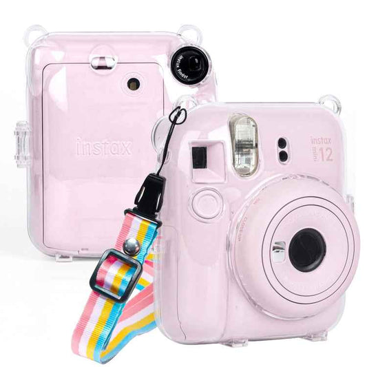For FUJIFILM Instax mini 12 Crystal Hard Case Camera Bag with Shoulder Strap