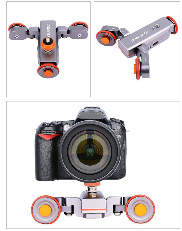 YELANGU L4X Camera 3-wheel Dolly II Electric Track Slider 3-Wheel Video Pulley Rolling Dolly Car with Remote Control for DSLR / Home DV Cameras, GoPro, Smartphones, Load: 3kg
