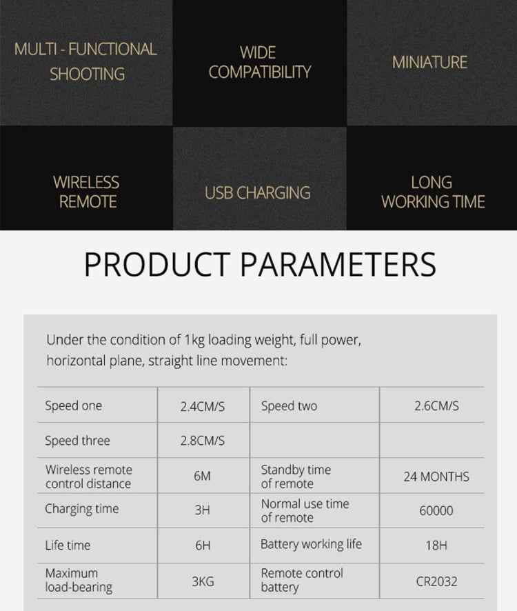 YELANGU L4X Camera 3-wheel Dolly II Electric Track Slider 3-Wheel Video Pulley Rolling Dolly Car with Remote Control for DSLR / Home DV Cameras, GoPro, Smartphones, Load: 3kg