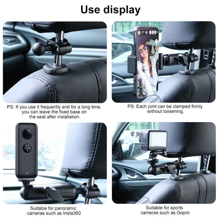 21mm Ballhead Car Front Seat Handlebar Fixed Mount Holder with Tripod Adapter & Screw for GoPro, Insta360, DJI and Other Action Cameras