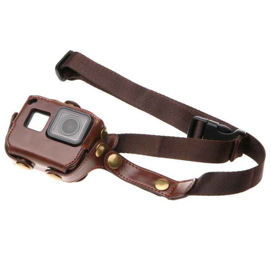 For GoPro HERO7 Black /6 /5  PU Leather Housing Case with Neck Strap & Buttons