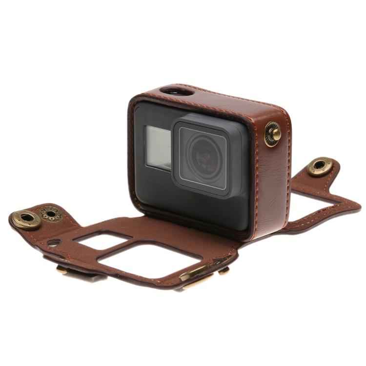 For GoPro HERO7 Black /6 /5  PU Leather Housing Case with Neck Strap & Buttons