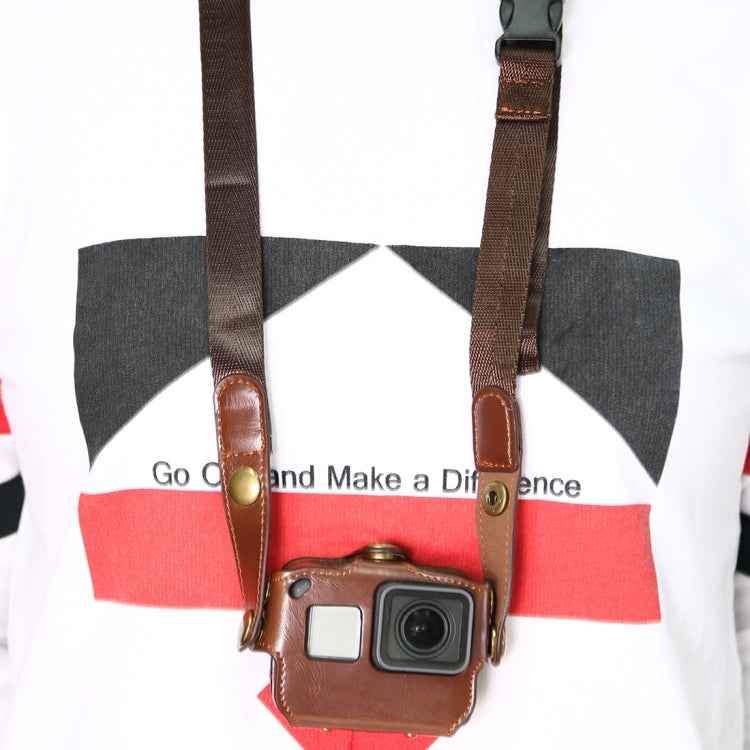For GoPro HERO7 Black /6 /5  PU Leather Housing Case with Neck Strap & Buttons