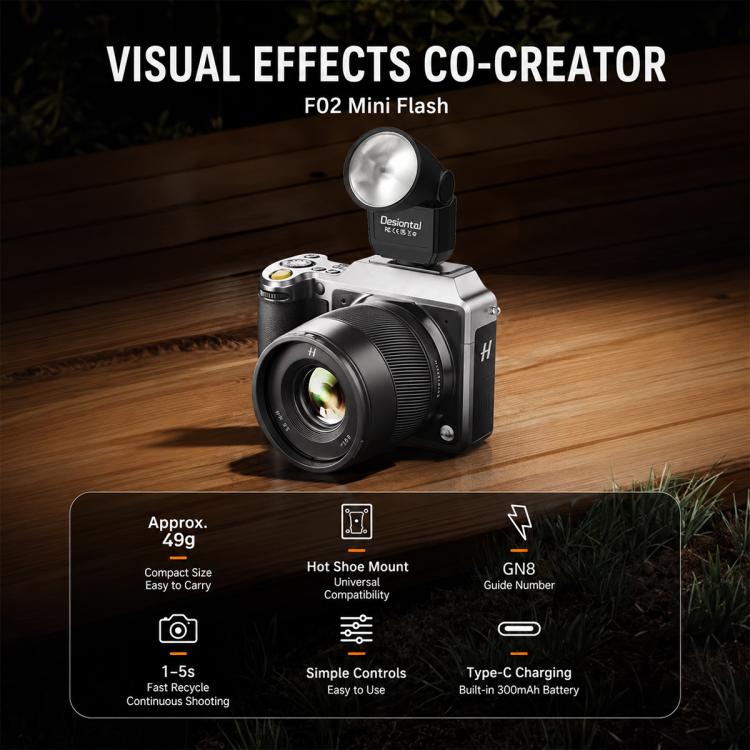 Desiontal F02 Desiontal F02 Mini On-Camera Flash Light Speedlite for Mirrorless Cameras, F02(Black), F02 (White)