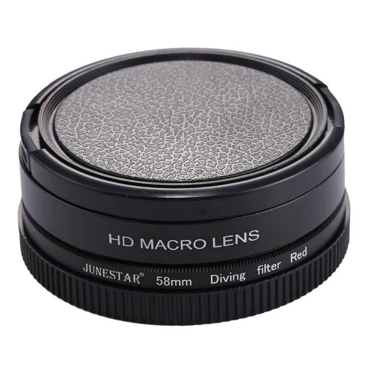 JSR 58mm 16X Macro Lens + Red Diving Lens Filter with Lens Cover + Lens Filter Ring Adapter + String + Cleaning Cloth for GoPro HERO6 /5 Dive Housing