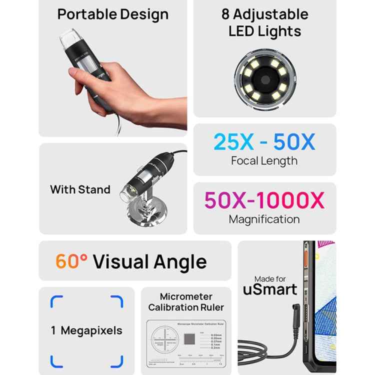 Ulefone uSmart C01 Wired Digital Microscope for Ulefone Armor 18 Series / 9 / 9E & Power Armor 16 Series / 13 / Armor Pad