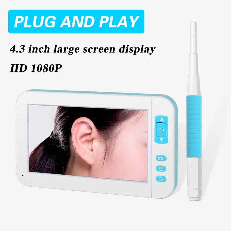 C01 4.3 Inch Screen Display HD1080P Visual Earspoon Endoscope with 6 LEDs, Diameter:3.9mm