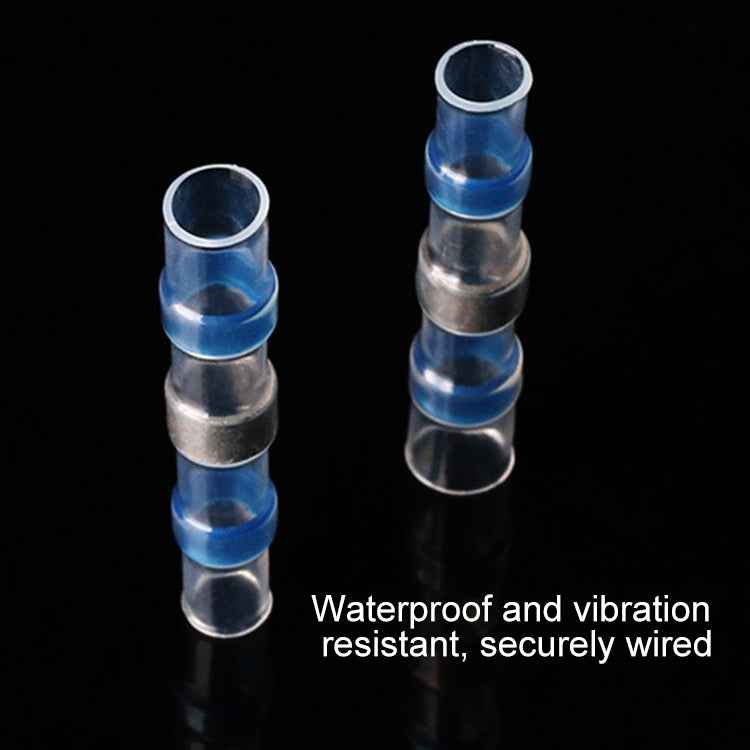 100 PCS AWG16-14 1.5-2.5mm Seal Heat Shrink Butt Wire Connectors Blue Terminals Solder Sleeve
