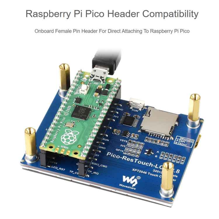 WAVESHARE 2.8 inch 262K Colors 320 x 240 Pixel Touch Display Module for Raspberry Pi Pico, SPI Interface