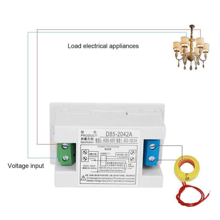 D85-2042A 110V 220V 380V 100A Digital AC Voltmeter Ammeter Current Amps Volt Meter LCD Panel Monitor