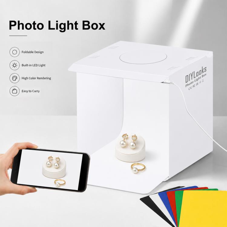 20cm Folding Portable 550LM Light Photo Lighting Studio Shooting Tent Box Kit with 6 Colors Backdrops (Black, White, Yellow, Red, Green, Blue), Unfold Size: 24cm x 23cm x 23cm