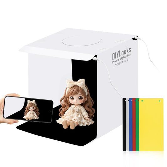 20cm Include 2 LED Panels Folding Portable 1100LM Light Photo Lighting Studio Shooting Tent Box Kit with 6 Colors Backdrops (Black, White, Yellow, Red, Green, Blue), Unfold Size: 24cm x 23cm x 23cm
