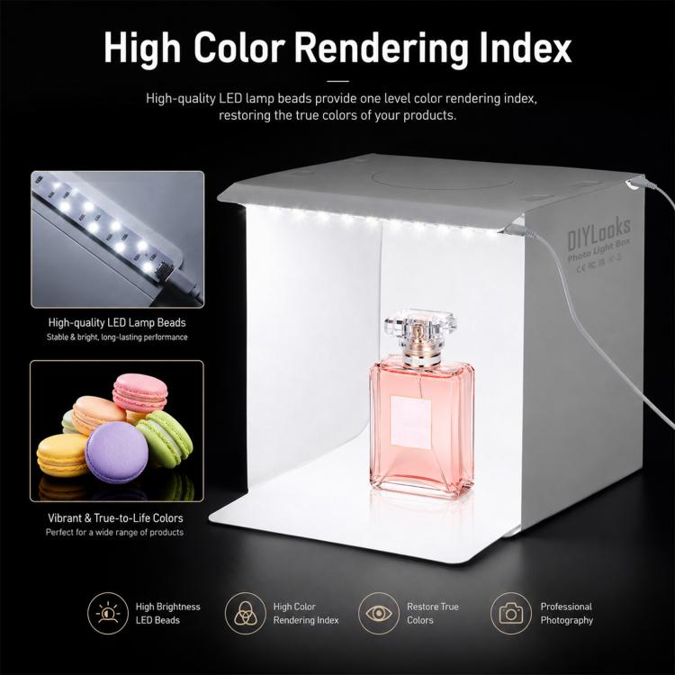 20cm Include 2 LED Panels Folding Portable 1100LM Light Photo Lighting Studio Shooting Tent Box Kit with 6 Colors Backdrops (Black, White, Yellow, Red, Green, Blue), Unfold Size: 24cm x 23cm x 23cm
