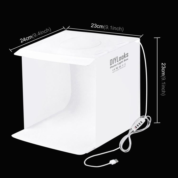 23cm Ring LED Panel Folding Portable Light Photo Lighting Studio Shooting Tent Box Kit with 6 Colors Backdrops (Black, White, Yellow, Red, Green, Blue), Unfold Size: 24cm x 23cm x 23cm