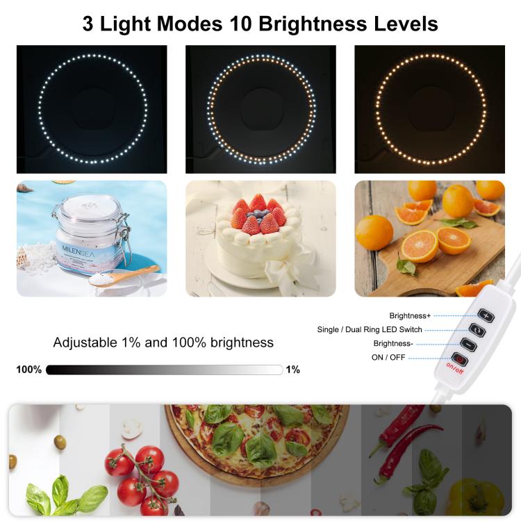 23cm Ring LED Panel Folding Portable Light Photo Lighting Studio Shooting Tent Box Kit with 6 Colors Backdrops (Black, White, Yellow, Red, Green, Blue), Unfold Size: 24cm x 23cm x 23cm