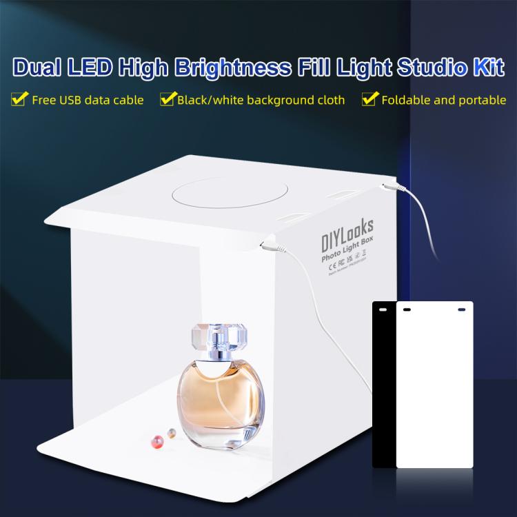 20cm Include 2 LED Panels Folding Portable 1100LM Light Photo Lighting Studio Shooting Tent Box Kit with 2 Colors Backdrops (Black, White), Unfold Size: 24cm x 23cm x 23cm