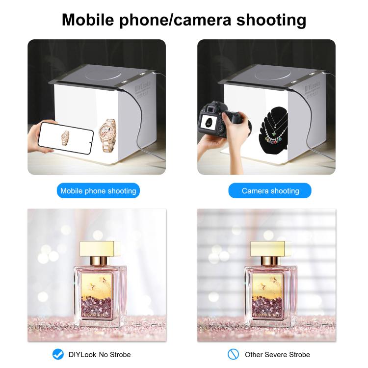 20cm Include 2 LED Panels Folding Portable 1100LM Light Photo Lighting Studio Shooting Tent Box Kit with 2 Colors Backdrops (Black, White), Unfold Size: 24cm x 23cm x 23cm