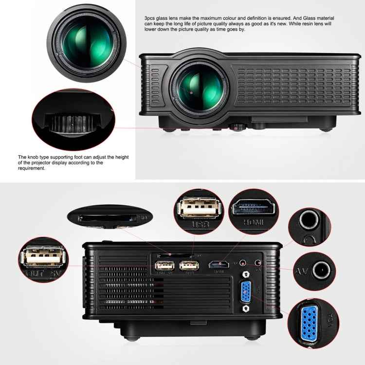 LY-50 1800 Lumens 1280x800 Home Theater LED Projector with Remote Control, Support AV & USB & VGA & HDMI