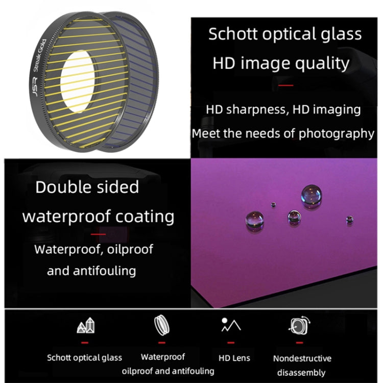 JSR Streak Drawing Lens Filter For DJI Osmo Action 3, Streak Gold, Streak Blue