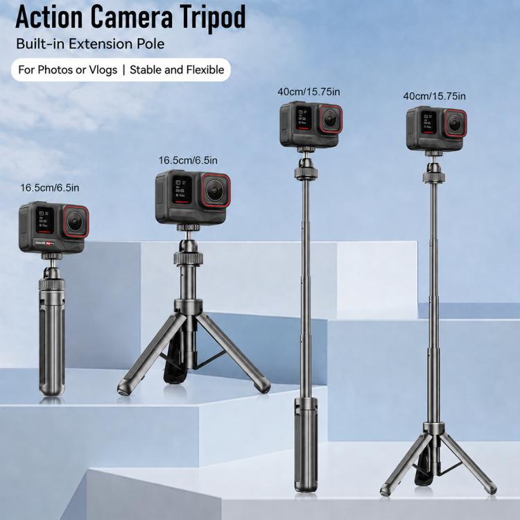 VT-12 Tabletop Tripod Telescopic 1/4 BallHead Selfie Stick for GoPro, Action Camera, VT-12