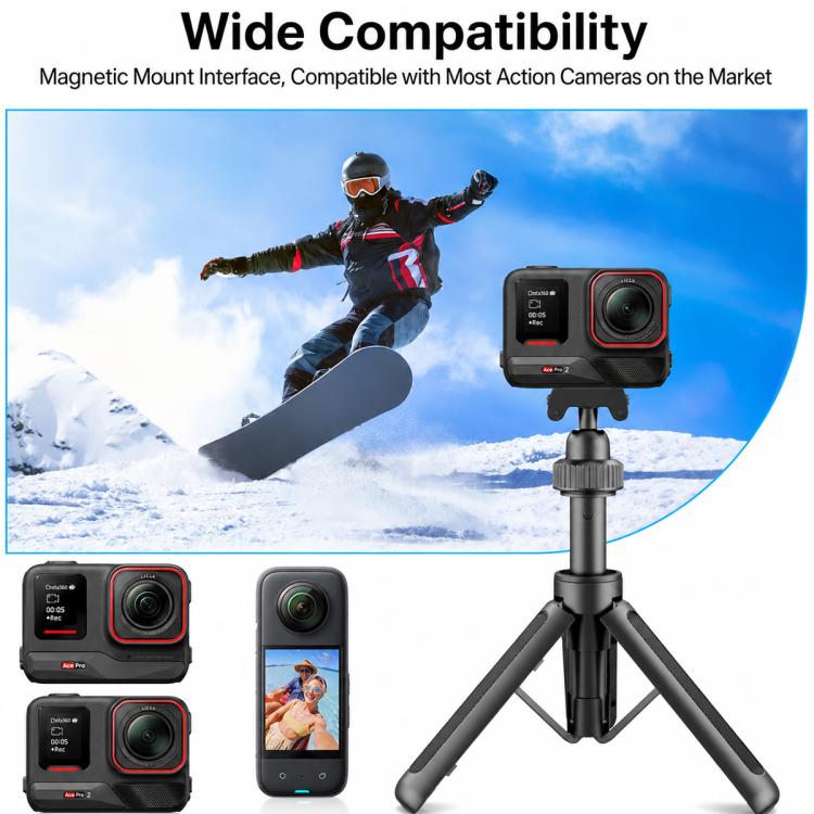 VT-14 Magnetic Tabletop Tripod Telescopic BallHead Selfie Stick for GoPro, Action Camera, VT-10