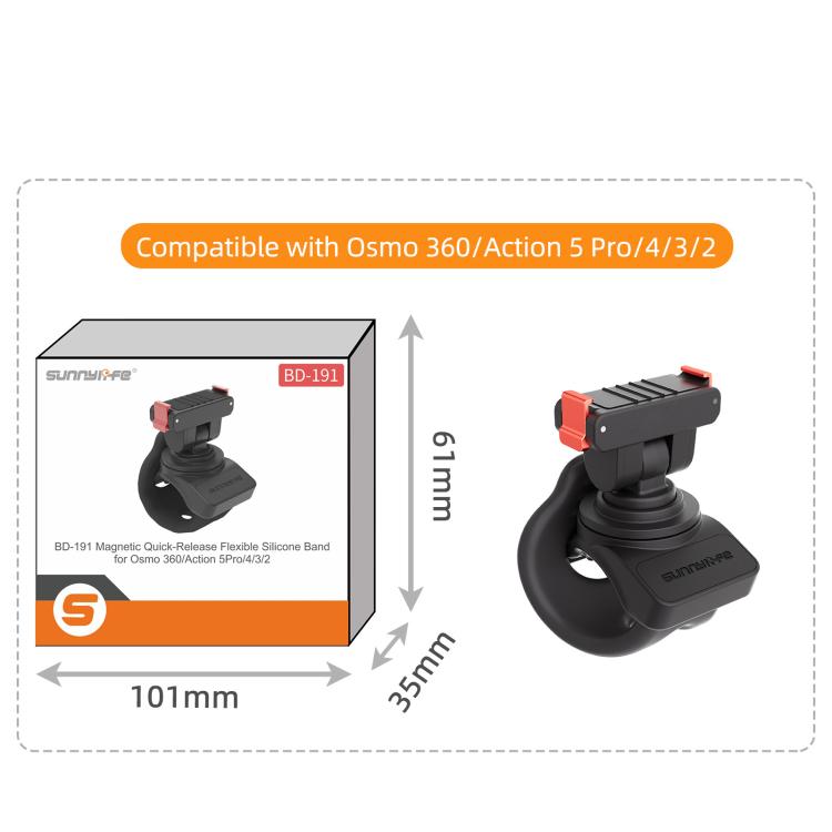 Sunnylife Magnetic Quick-Release Flexible Mount Series 360 Strap Wrap Band Mount Bike Tube Clip Holder For DJI Osmo 360 / Action 5 Pro / 4 / 3, For DJI Osmo 360 / Action 5 Pro / 4 / 3