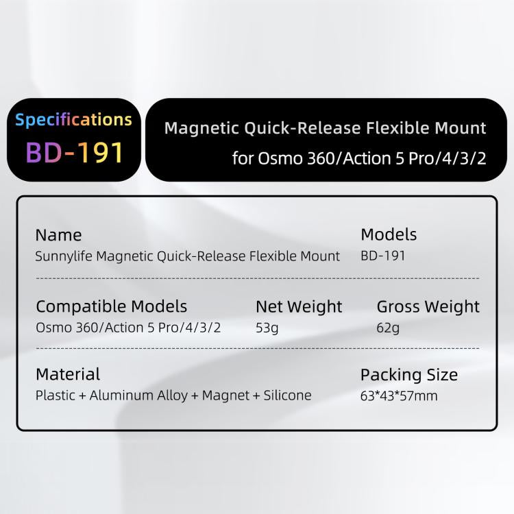 Sunnylife Magnetic Quick-Release Flexible Mount Series 360 Strap Wrap Band Mount Bike Tube Clip Holder For DJI Osmo 360 / Action 5 Pro / 4 / 3, For DJI Osmo 360 / Action 5 Pro / 4 / 3