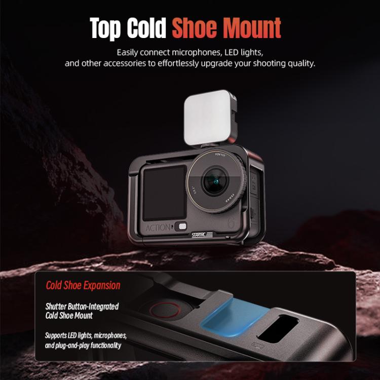 For DJI Osmo Action 6 STARTRC Metal Cage Frame with Cold Shoe, For DJI Osmo Action 6 Metal Cage