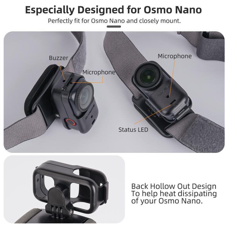 For DJI Osmo Nano Sunnylife 360 Rotation Vertical-Horizontal Head Strap with Adapter Adjustable Head Lanyard Braided Safe Rope