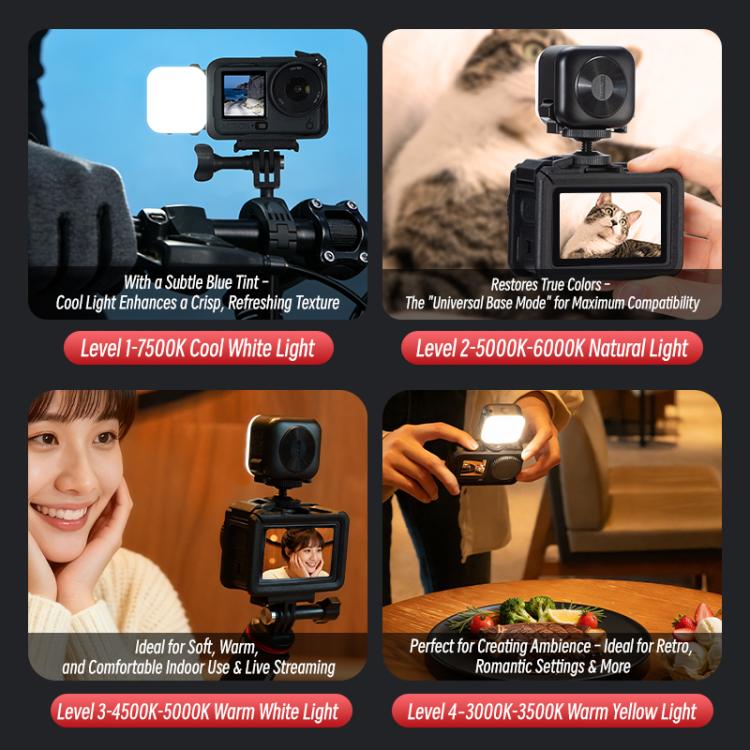 For DJI Osmo Pocket 3 STARTRC Cat Ears Magnetic Three Colors LED Fill Light with Fixed Clamp, For DJI Osmo Action 6 / 5 Pro / 4 / 3