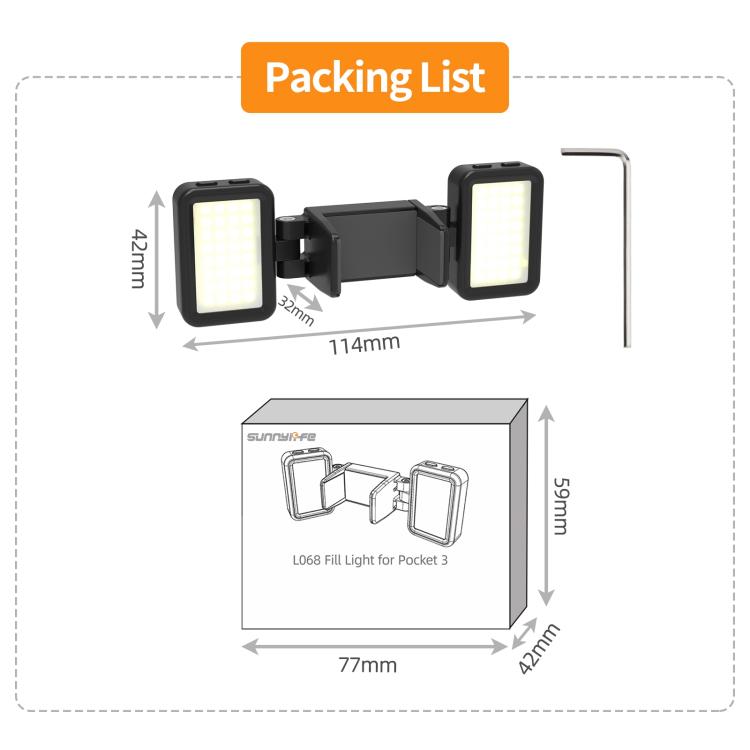 For DJI Osmo Pocket 3 Sunnylife Adjustable LED Video Light Quick-Release Fill Light Tri-Color Dimmable Portable Fill Lamp