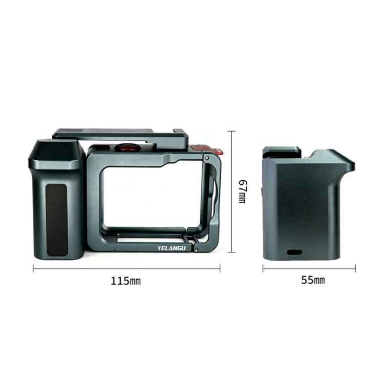 For DJI Osmo Action 6 YELANGU Metal Camera Cage with Handle Grip & Dual-Opening, LWAC6-2