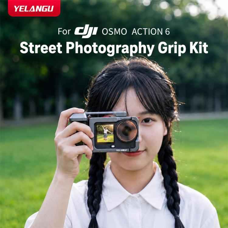 For DJI Osmo Action 6 YELANGU Metal Camera Cage with Handle Grip & Dual-Opening, LWAC6-2