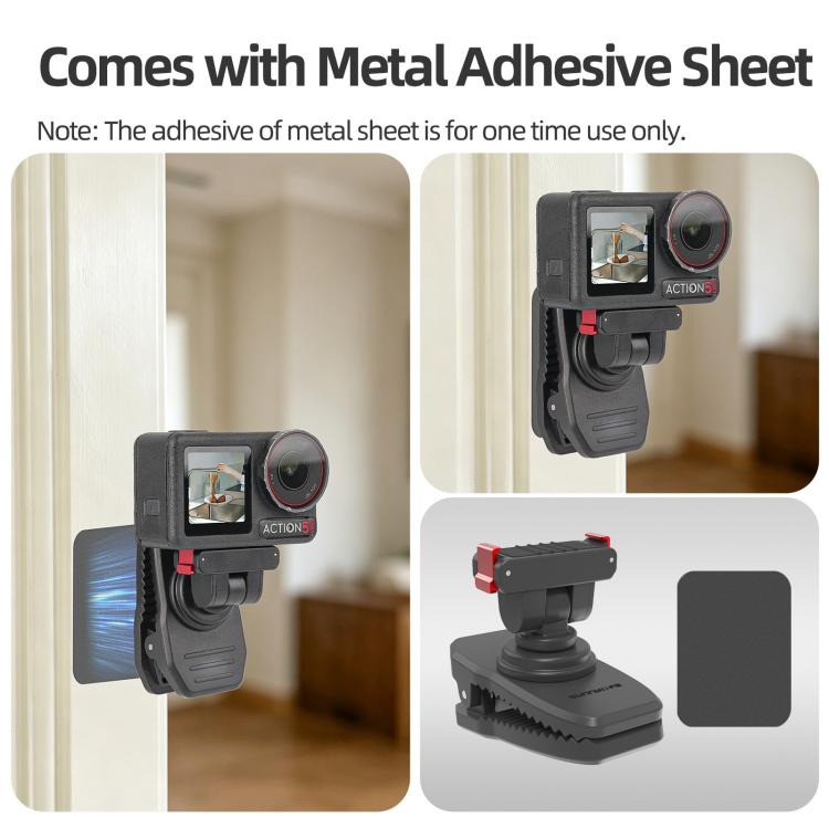 Sunnylife Magnetic Quick-Release Backpack Clip Action Camera Clamp Vertical-Horizontal Mount for DJI Osmo 360 / Action 5 Pro / 4 / 3 / 2