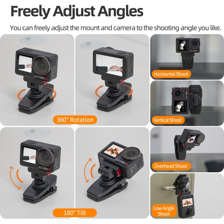Sunnylife Magnetic Quick-Release Backpack Clip Action Camera Clamp Vertical-Horizontal Mount for DJI Osmo 360 / Action 5 Pro / 4 / 3 / 2