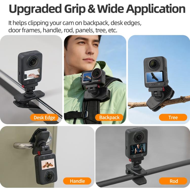 Sunnylife Magnetic Quick-Release Backpack Clip Action Camera Clamp Vertical-Horizontal Mount for DJI Osmo 360 / Action 5 Pro / 4 / 3 / 2