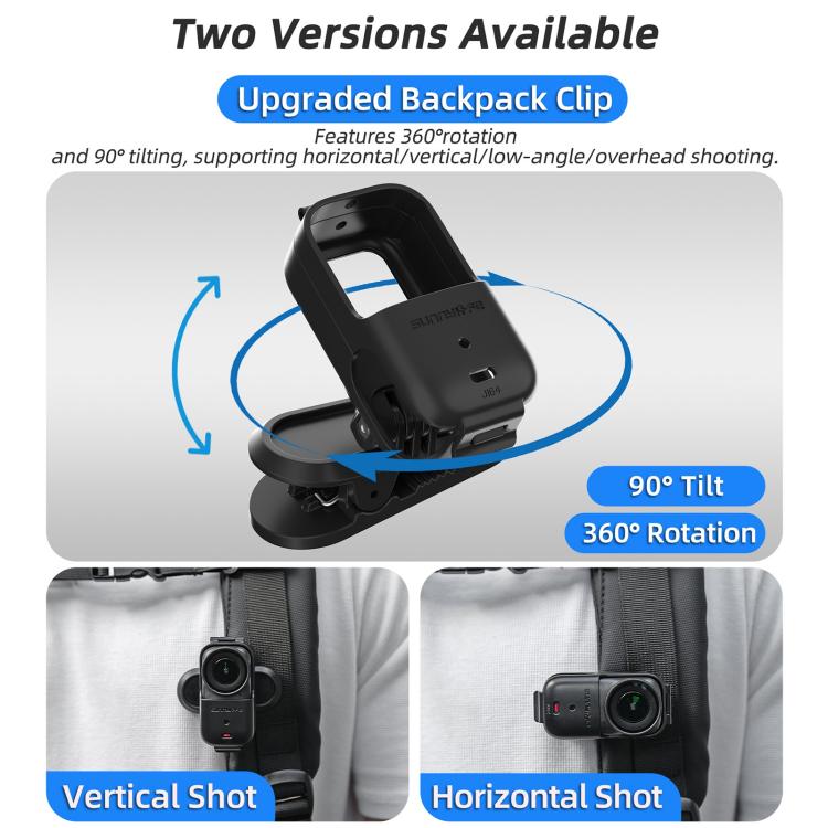 For DJI Osmo Nano Sunnylife Backpack Clip Action Camera Clamp 360 Rotation Vertical-Horizontal Mount 90 Tilt Upgraded Backpack Clip