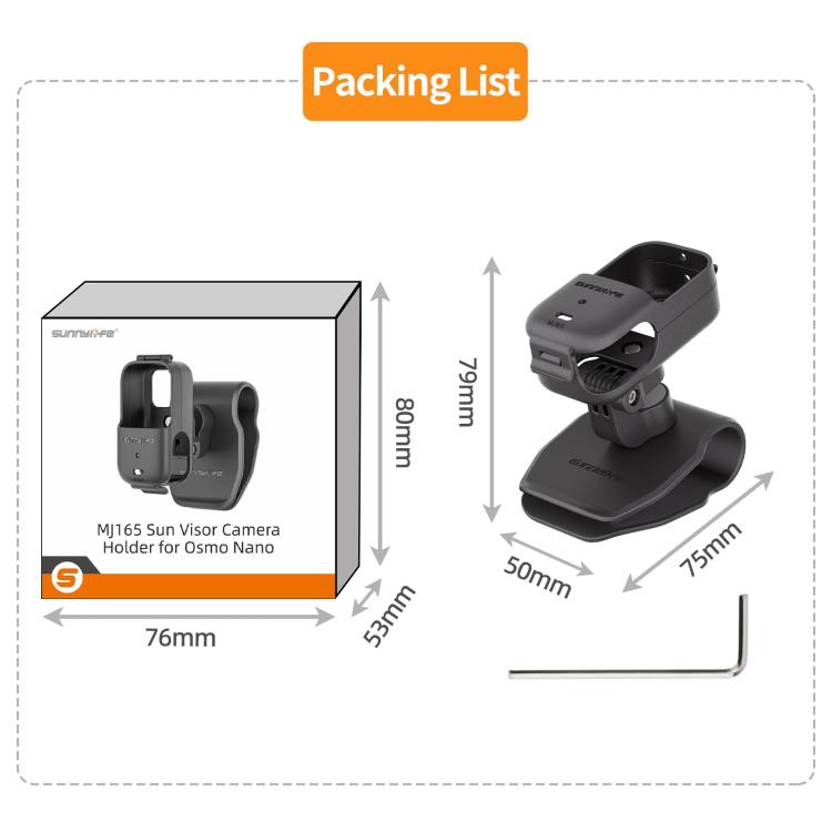 For DJI Osmo Nano Sunnylife Car Sun Visor Mount Action Camera Holder 360 Rotating 90 Tilt Sun Visor Holder, MJ165 Car Sun Visor Mount
