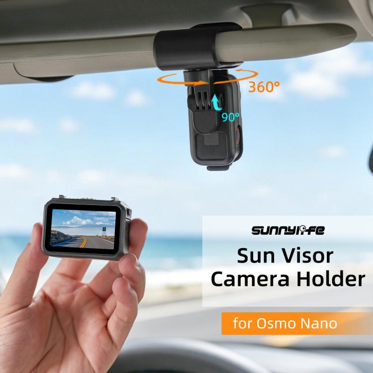 For DJI Osmo Nano Sunnylife Car Sun Visor Mount Action Camera Holder 360 Rotating 90 Tilt Sun Visor Holder, MJ165 Car Sun Visor Mount