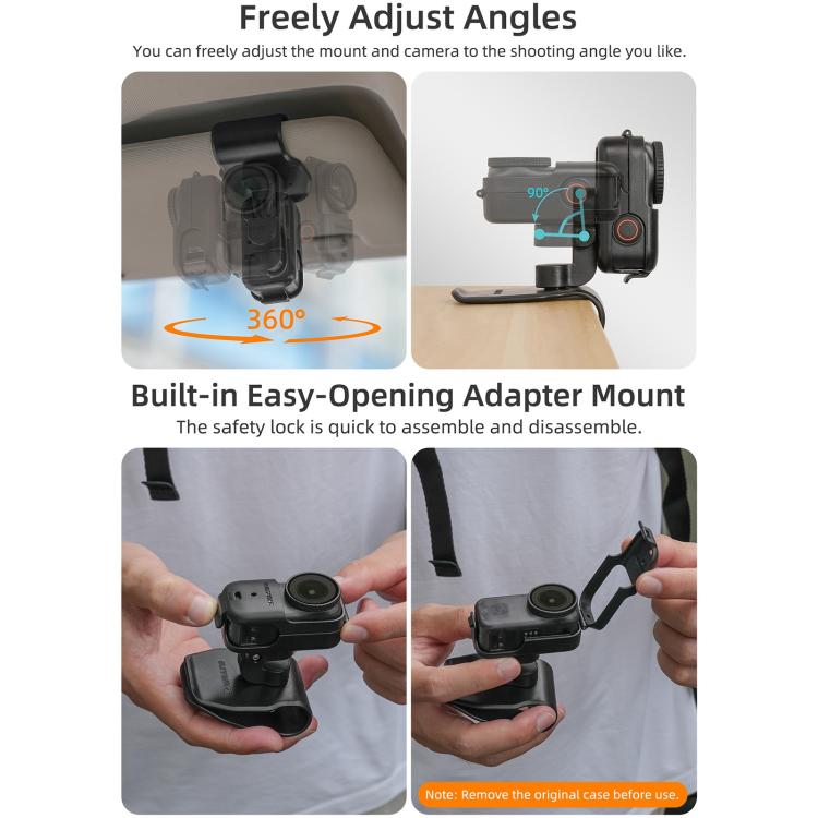 For DJI Osmo Nano Sunnylife Car Sun Visor Mount Action Camera Holder 360 Rotating 90 Tilt Sun Visor Holder, MJ165 Car Sun Visor Mount
