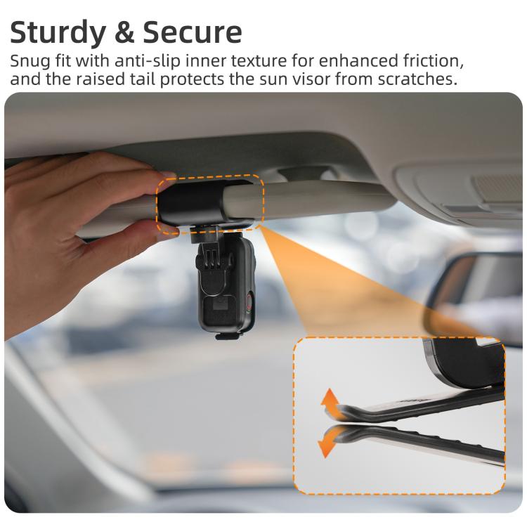 For DJI Osmo Nano Sunnylife Car Sun Visor Mount Action Camera Holder 360 Rotating 90 Tilt Sun Visor Holder, MJ165 Car Sun Visor Mount