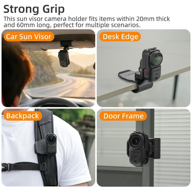 For DJI Osmo Nano Sunnylife Car Sun Visor Mount Action Camera Holder 360 Rotating 90 Tilt Sun Visor Holder, MJ165 Car Sun Visor Mount