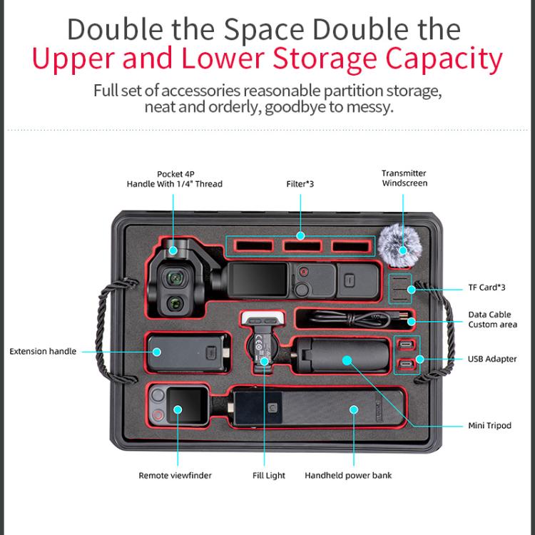 For DJI Osmo Pocket 4P STARTRC TSA Combination Lock Waterproof Dual-layer Suitcase Storage Box, For DJI Osmo Pocket 4P