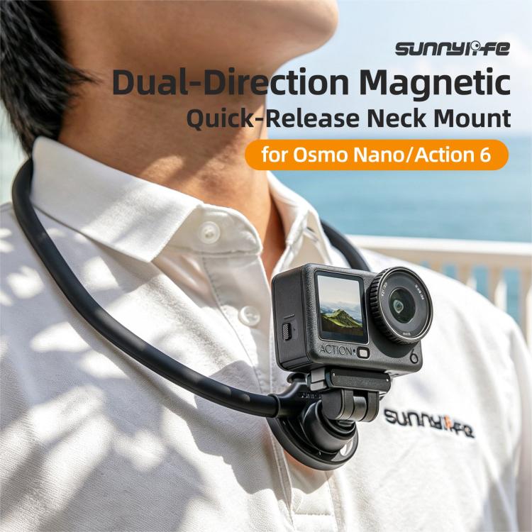 For DJI Osmo Nano / Action 6 Sunnylife Dual-Direction Magnetic Quick-Release Neck Mount Adjustable Selfie Holder with Body Strap, For DJI Osmo Nano / Action 6