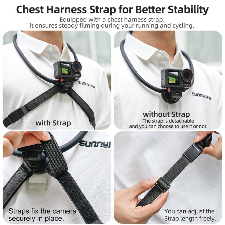 Sunnylife Magnetic POV Neck Mount Hand Free Video Vlog Neck Adjustable Selfie Holder with Body Strap For DJI Osmo 360 / Action 5 Pro / 4 / 3 / 2, For DJI Osmo 360 / Action 5 Pro / 4 / 3 / 2