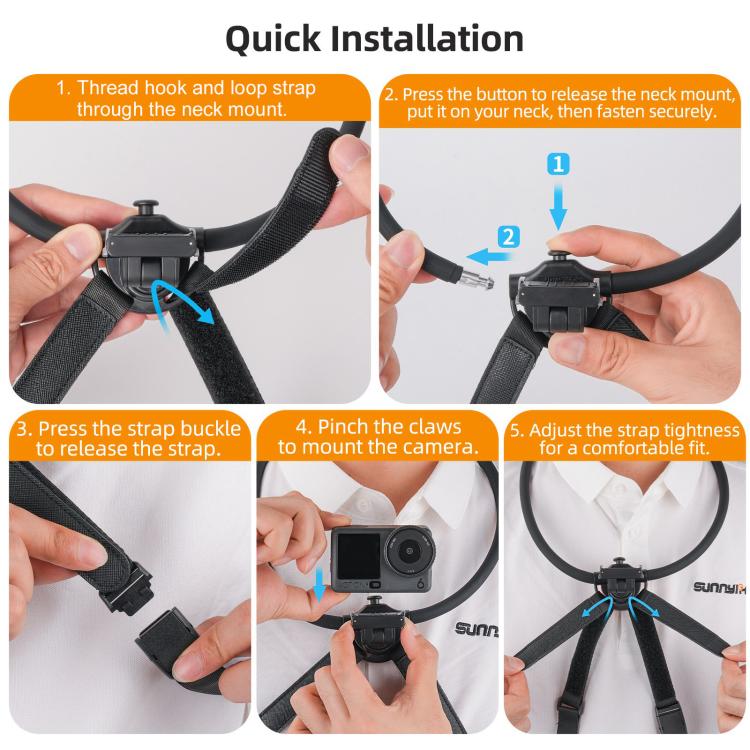Sunnylife Magnetic POV Neck Mount Hand Free Video Vlog Neck Adjustable Selfie Holder with Body Strap For DJI Osmo 360 / Action 5 Pro / 4 / 3 / 2, For DJI Osmo 360 / Action 5 Pro / 4 / 3 / 2