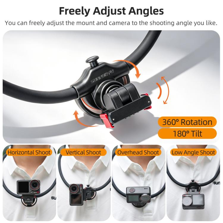 Sunnylife Magnetic POV Neck Mount Hand Free Video Vlog Neck Adjustable Selfie Holder with Body Strap For DJI Osmo 360 / Action 5 Pro / 4 / 3 / 2, For DJI Osmo 360 / Action 5 Pro / 4 / 3 / 2