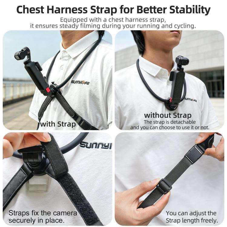 Sunnylife Magnetic POV Neck Mount Hand Free Video Vlog Neck Adjustable Selfie Holder with Body Strap For DJI Osmo Pocket 4P / 4 / 3, For DJI Osmo Pocket 4P / 4 / 3