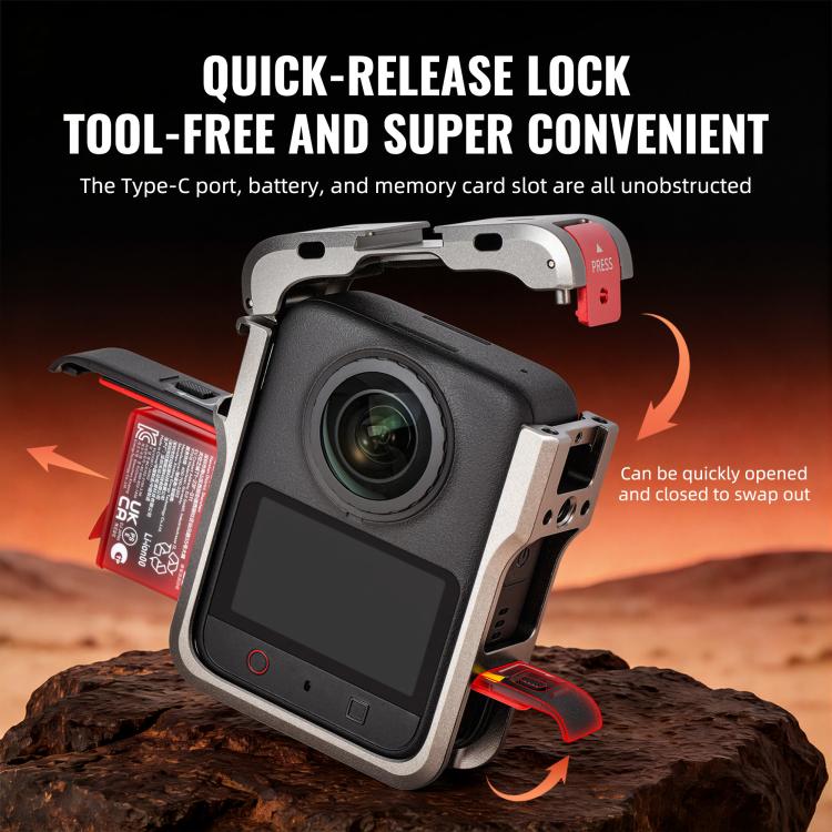 For DJI Osmo 360 / 360 II STARTRC Metal Cage Frame with Cold Shoe, For DJI Osmo 360 / 360 II