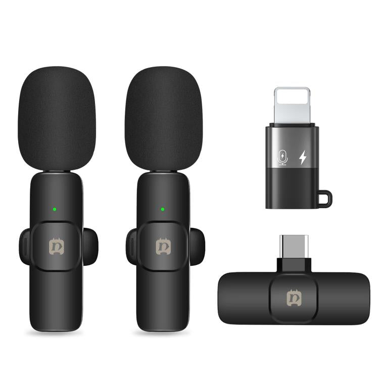 PULUZ Wireless Lavalier Noise Reduction Reverb Microphones for Type-C Phone, Type-C Receiver and Dual Microphones, with OTG Adapter